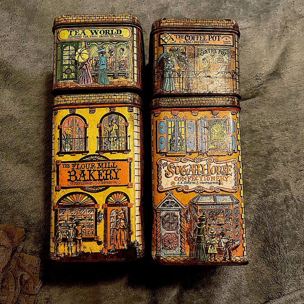 Vintage 1979 Chein Industries Lot 4 Tin Cannister Cheinco Sugar House Tea World